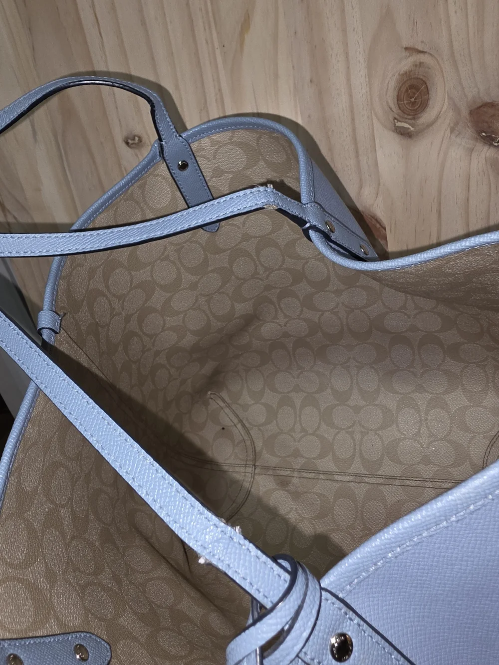 Coach Light Blue Tote with Matching Pouch, Reversible